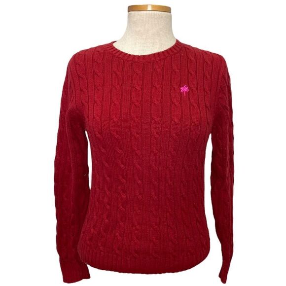 Lilly Pulitzer Red Cable Knit Pullover Sweater Cotton Crewneck Size XS - Picture 1 of 5